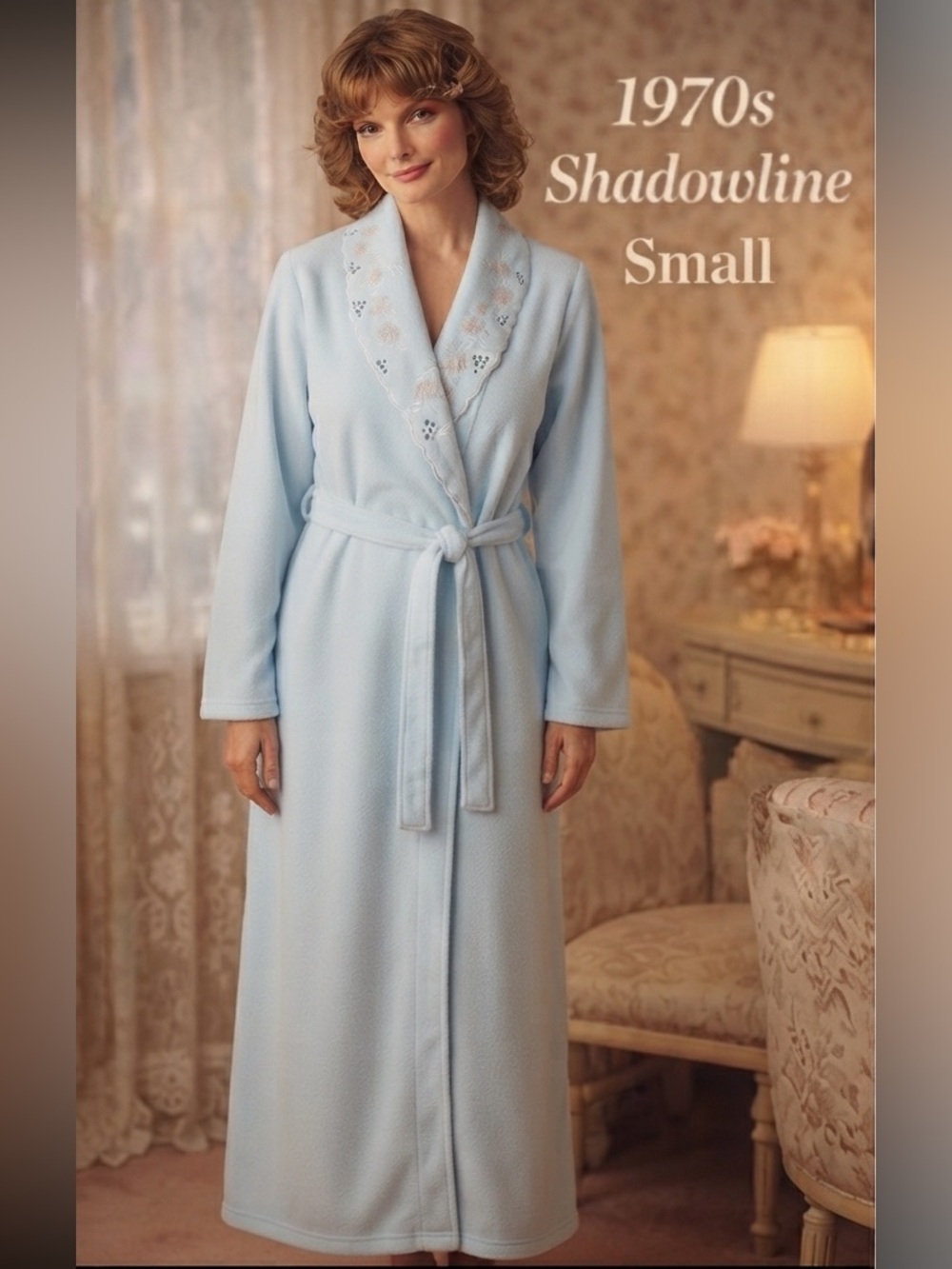 Vintage 1970s Shadowline Opacitrique Long Robe Blue S Barbiecore